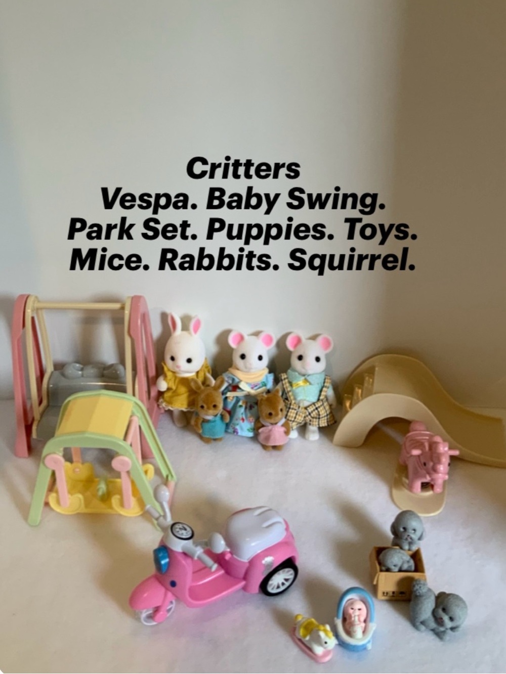 Sylvanian Families Style Pink Vespa & Playground Playset with Animal Figures